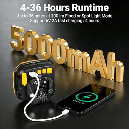 2 Pack Magnetic Work Light Rechargeable 5000Lumens, LED Flood Light with 4 Brightness & 4 Color, 36 Hours Runtime, USB-A Output & Waterproof for Car Repair, Construction, Emergency, Garage, Hurricane