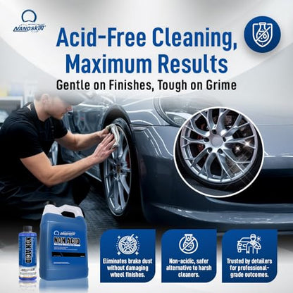 Nanoskin NON ACID Professional Wheel & Tire Cleaner 30 Gallons – Works with Tire Brush | Car Wash Cleaning Spray for Car Detailing | Removes Brake Dust, Oil, Dirt, Light Corrosion - size: 3840 Fl Oz (Pack of 1)