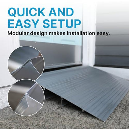 EZ-ACCESS - Threshold Ramps for Doorways - Portable Wheelchair Ramp for Home Steps, Aluminum Door Threshold Sliding Doors, Walker & Wheelchair Access - Adjustable Modular Transitions, 5" Rise - size: 5 Inch