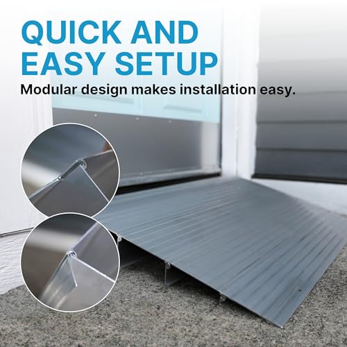 EZ-ACCESS - Threshold Ramps for Doorways - Portable Wheelchair Ramp for Home Steps, Aluminum Door Threshold Sliding Doors, Walker & Wheelchair Access - Adjustable Modular Transitions, 6" Rise - size: 6 Inch