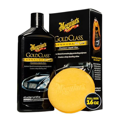 Meguiar's Gold Class Carnauba Plus Premium Liquid Wax Kit, Car Detailing Kit with a Pure Carnauba Wax Blend and a Foam Applicator Pad for Keeping Glossy Paint Protected Like a Pro, 16 Oz Bottle - size: 16 Fl Oz (Pack of 1)