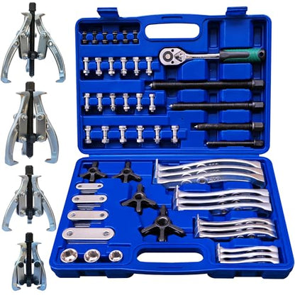 8 in 1 Gear Puller Set, 3" 4" 6" 8" Bearing Pulley Puller Kit, Cr-V Steel 2 Jaw & 3 Jaw Gear Puller with Reversible Jaws, 72Pcs Puller Set for Bearing Gear Pulley Flywheel Removal - size: 72pcs puller