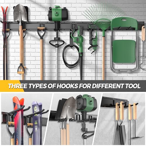 LBT 99" Garage Tool Organizer Wall Mount - 1000lbs Garden Tool Organizer | Anti-Rust, Adjustable Hooks, Sheds Garden Tool Organizer Black, Gifts For Men Dad Husband - size: 99inch