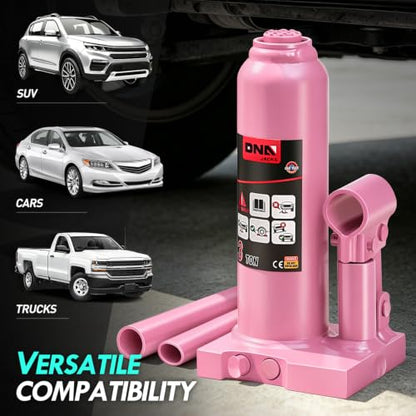 DNA Motoring 3 tons / 6000 lbs Lifting Automotive Welded Hydraulic Bottle Jack for Car SUV Pickup Truck, Auto Repair, with Manual Handle & Carrying Storage Case, Pink - color: Pink, style: 3 ton