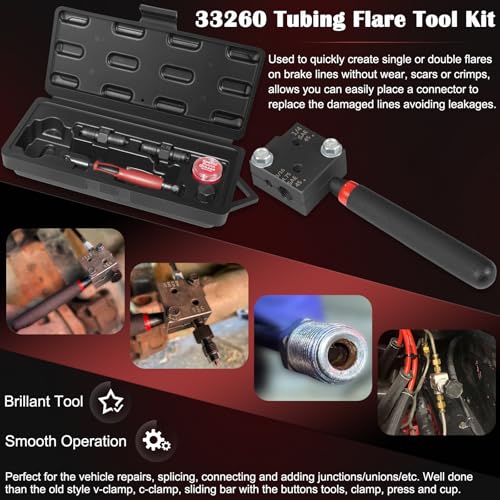 Bonbo 33260 Single/Double Flaring Tools Kit Fits for 3/16" and 1/4" Tubing on Most Vehicles - Brake Lines in Tight Spaces