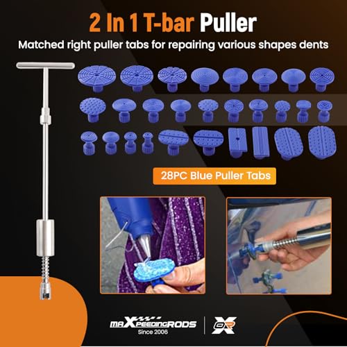 maXpeedingrods Car Dent Puller Dent Removal Kit, 2 in 1 Slide Hammer T Bar Dent Puller, Paintless Auto Body Dent Repair Tool, for Car Motorcycle Refrigerator, 43PCS - size: 43 PCS