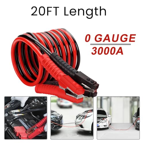 iMeshbean Auto Jumper Cables 0 Gauge 3000AMP 20Ft, Instruction Slip, Commercial Grade Automotive Booster Cables, Heavy Duty for Car Van Truck