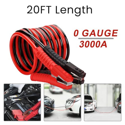 iMeshbean Auto Jumper Cables 0 Gauge 3000AMP 20Ft, Instruction Slip, Commercial Grade Automotive Booster Cables, Heavy Duty for Car Van Truck