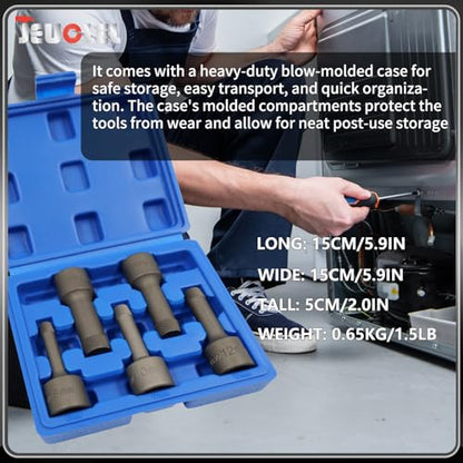 5PCS 1/2” Drive Impact Wedge Proof Extractor Set, Bolt Extractor | 8mm, 10mm, 12mm, 14mm, 16mm Socket, Easy Out Bolt Remover Kit, Damaged, Spiral, Rusted, Strip, Stripped, Wedge Components - color: Long 5pcs Wedge Proof Extractor