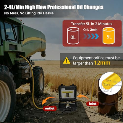 Electric Oil Extractor Pump 12/24V 100W, High Flow Oil Change Pump with Anti-Kink Hose, Transmission Fluid Transfer Pump for Automotive, Marine, Boats, Jet Ski, Lawn Mowers, DIY Oil Transfer - color: B-Yellow Hose