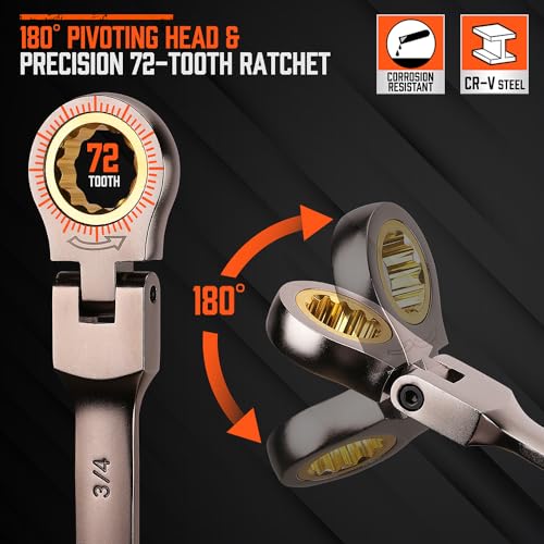 HORUSDY Flex-Head Ratcheting Combination Wrench Set,24-Piece Flex-Head Ratcheting Wrench Set(Metric and SAE) - style: 24-Piece Flex-Head Ratcheting - Pro Complete