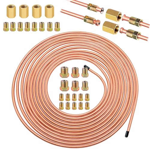 Tnisesm 1/4" 25 Ft Brake Line Tubing Kit, Upgrade Flexible Copper Brake Line Tubing Roll for hydraulic brakes Fuel Transmission System - style: 1/4" Brake Line