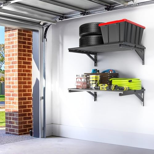Ultrawall Heavy Duty Garage Wall Shelves, 2 x 3 ft Wall Mounted Storage Shelves, Holds Up to 800Lbs, 2Pack, Black - size: 36in