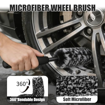 8PCS Car Wheel Brush kit,Wheel Cleaner Brush, Microfiber Cleaning Cloth,Soft Bristle Rim Brush,Tire Polishing Application Pad,Drying Towel.Tire Cleaning Brush Kit for Trucks, Cars, RVs - size: 8PCS