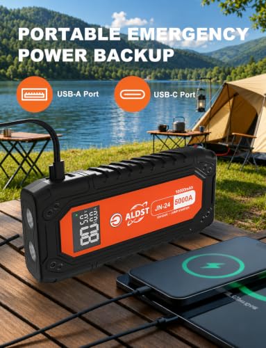 Jump Starter 5000A 10000mAh, 12V Battery Pack for 9.0L Gas 8.0L Diesel | Battery Jumper Starter Portable, PD45W Fast Charging Power Bank, LED Display Flashlight for Cars Trucks RVs