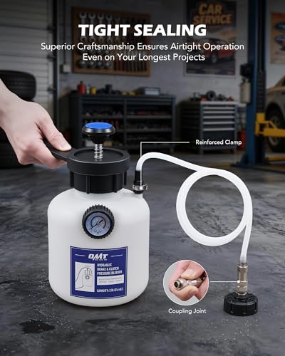 Orion Motor Tech Brake Bleeder Kit, One Person 2.5L Brake Fluid Extractor Compatible with Ford VW BMW More, Brake Pressure Bleeder with 2.6qt Bottle Vacuum Gauge Hose Cap Wrench & European Adapter - size: 42mm Adapter