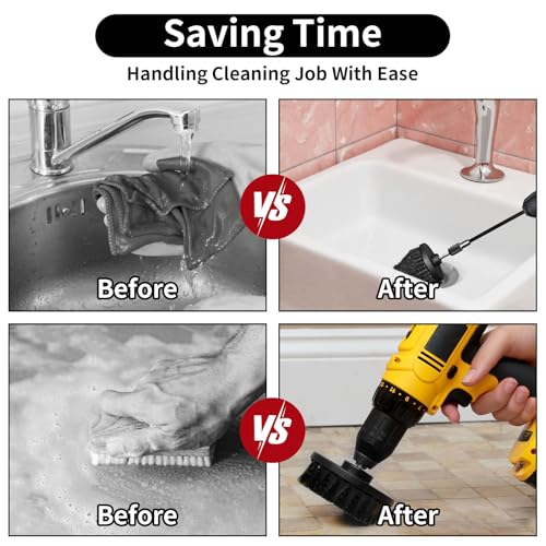 8 Pcs Drill Brush Attachment Set, Power Cleaning Scrub Brush Kit with Extend Long Attachment, All Purpose Drill Scrub Brushes for Car, Grout, Floor, Tub, Bathroom and Kitchen (Black) - color: Black