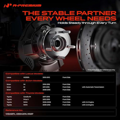 A-Premium 2 x Front Wheel Bearing and Hub Assembly with 5-Lug Compatible with Toyota RAV4 06-12, Corolla iM 17-18, Prius V 12-18, Scion tC 11-16, xB 08-15, iM 16, Lexus HS250h 10-12