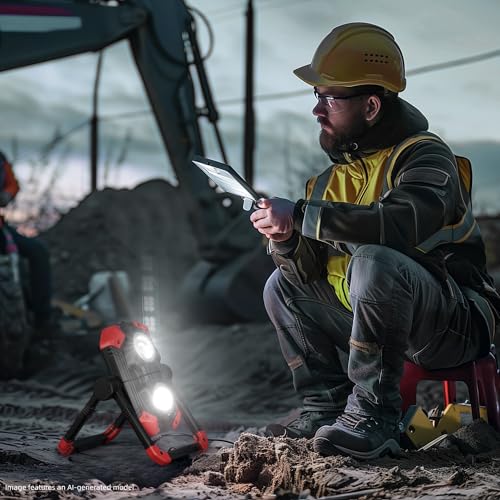 Adelante Rechargeable Work Lights 2 Pack, 2500LM, Magnetic Base, 360° Stand | 6500K, 5 modes, 4000mAh battery, up to 12 hr runtime, 4-hr USB-C charge, USB-A output, IPX4 water resistance for repairs