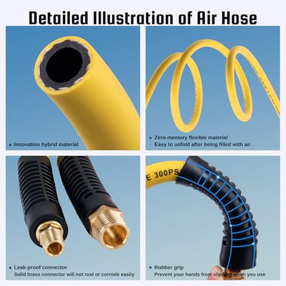 Truck Tire Inflator Kit, 3/8” x 50FT Hybrid Air Hose with 1/4" Chuck and 1/2" NPT Universal Gladhand Connection - color: Yellow