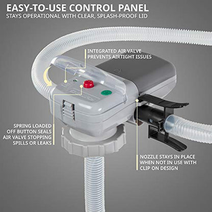 Deway Automatic Fuel Transfer Pump with Auto-Stop & Beeps When Tank Is Full, AA Battery Powered, Advanced Adapter Fits All Size Cans, Extra Long Hose, Portable Liquid Pump for Gasoline, Diesel & More - style: Auto-Stop & Beep Nozzle w/ 51" Plastic Hose