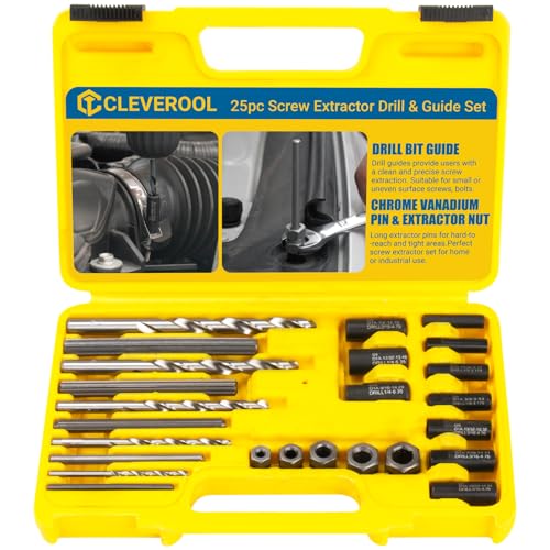 Broken Bolt Extractor, 25-Piece Drill Bit Extractor Set,Easy Out Drill Bit Guides,Drill Extractor Kit for Removing Stripped,Damaged,Rusted, Rounded-Off Bolts, Automotive Nuts & Screws