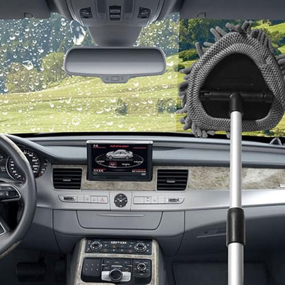 Car Windshield Cleaner Tool, Vehicle Window Cleaner with Extendable Handle & 3 Reusable and Washable Pads, Auto Glass Wash Brush Accessories, Universal for SUV RV Truck (Triangular) - size: Triangular