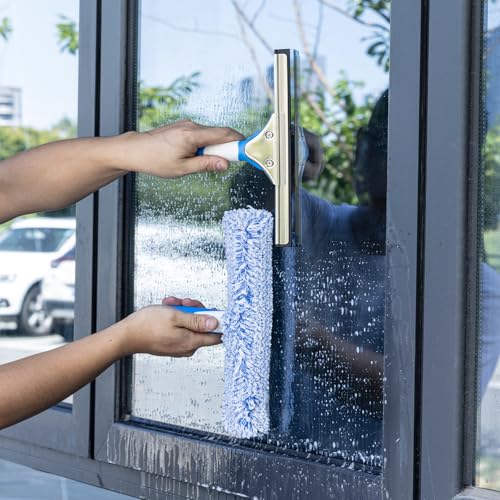 Mitclear Professional Window Cleaning Kit 10IN, Windows Cleaner Tool with Silicone Squeegee, Microfiber Scrubber & Cloth, Window Washing Equipment or Home Shower Glass Doors Car Windshield - size: 10 IN