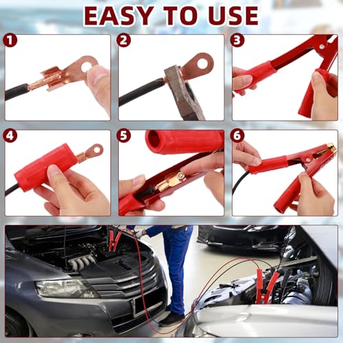 Kingdder 12 Pcs Battery Jumper Cable Clips Heavy Duty Car Battery Charger Clamps Pure Copper 500-1000a with Insulating Sheath Jumper Cable Ends for Cables All Kinds of Cars and Boats