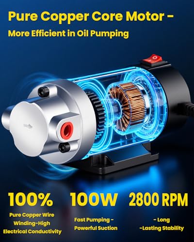 12V 100W Electric Oil Change Pump - Multi-Purpose Fluid Extractor & Transfer Pump for Engine Oil, Transmission Fluid, Gear Oil - Compatible with Boat, Lawn Mower, Generator, Car, RV (3 Hoses+Adapters)