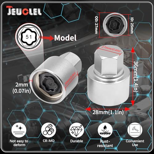 51 Wheel Locking Nut Key for BMW, Socket Adapter (OD 27mm-ID 25mm) | Wheel Lock Nut Socket Adapter, Anti-Theft Lug Nut Removal Tool, Anti-Theft Screw Remover, Repair Tool, Tyre Fitting, garage - color: Socket 051