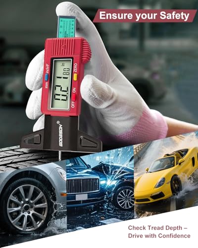 GODESON Tire Tread Depth Gauge, Digital Tire Thread Depth Gauge with 3 Modes-32NDS, 1 Inch and 25.4MM, Large Screen & Color Scale Code Easy to Read,Suitable for Motors, Cars, SUV (Red) - color: Red