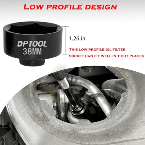 7 Pcs Low Profile Oil Filter Socket Set 6 Point Canister Oil Filter Cap Wrench Remover and Installer Tool Kit Compatible with VW BMW V0lVO Chevy Etc with 3/8" Drive 24mm 27mm 29mm 30mm 32mm 36mm 38mm