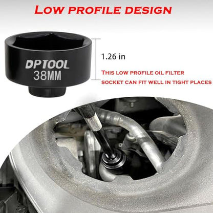 7 Pcs Low Profile Oil Filter Socket Set 6 Point Canister Oil Filter Cap Wrench Remover and Installer Tool Kit Compatible with VW BMW V0lVO Chevy Etc with 3/8" Drive 24mm 27mm 29mm 30mm 32mm 36mm 38mm