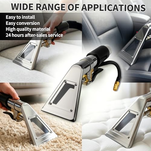 Upholstery Carpet Extractor Wand with Viewing Window for Mytee/Shop Vac | 1.5" Stainless Detailing Hand Wand, Brass valve, 1/4" Quick Disconnect, for Car Seats, Mattress, Furniture Stain Cleaning