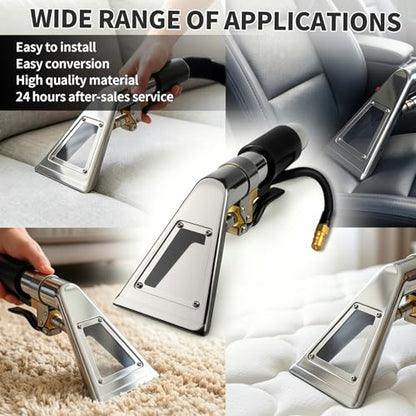 Upholstery Carpet Extractor Wand with Viewing Window for Mytee/Shop Vac | 1.5" Stainless Detailing Hand Wand, Brass valve, 1/4" Quick Disconnect, for Car Seats, Mattress, Furniture Stain Cleaning