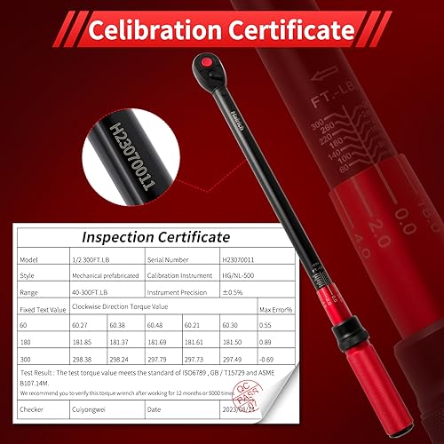 Hairich Torque Wrenches, 1/2 Torque Wrench, 40-300ft.lb/33.9-406.8Nm | Dual-direction, 72-tooth Drive Click Torque Wrench with Dual Range Scales, ±3% High Precision - size: 40-300 FT.LB