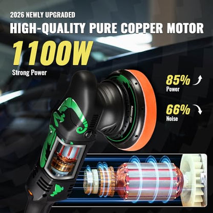 BATOCA 2026 New Dual Action Polisher, 15mm Random Orbital Car Buffer, 6 Variable Speeds (2500-5500RPM) 1100W DA Polisher with 5 inches Foam/Wool Pads, Polishing Bonnet for Polishing