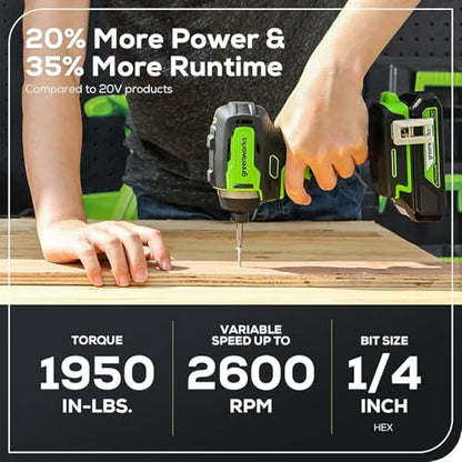 Greenworks 24V Brushless 2PCS Cordless Power Tool Combo Kit, 1950 in-lbs Impact Driver and 530 in-lbs Hammer Drill, with a 2Ah Battery and 2A Fast charger - size: 2PCS Combo Kits(Hammer Drill+Driver)