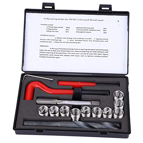 YWBL-WH 15 Pcs Stainless Steel M14x1.5 Thread Inserts Female Thread Repairing Assortment Kit