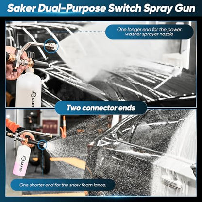 Saker Foam Cannon Dual Connector Accessory, Dual-Purpose Switch Spray Gun,Foam Cannon for Pressure Washer for Car Washing and Cleaning - size: Foam Cannon Dual Connector Accessory