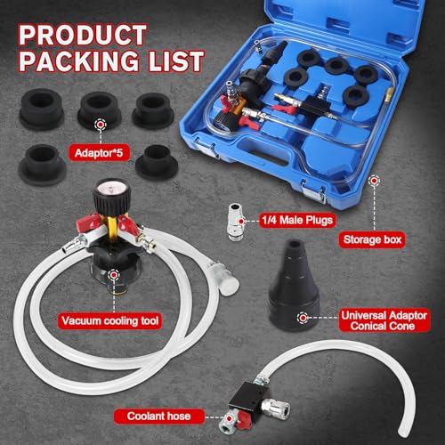PLAYOCCAR Coolant Vacuum Refill Kit Universal with Pressure Gauge & 7 Adapters | For Automotive Cooling System, Includes Hoses, Radiator Pressure Tester, Works on All Vehicles