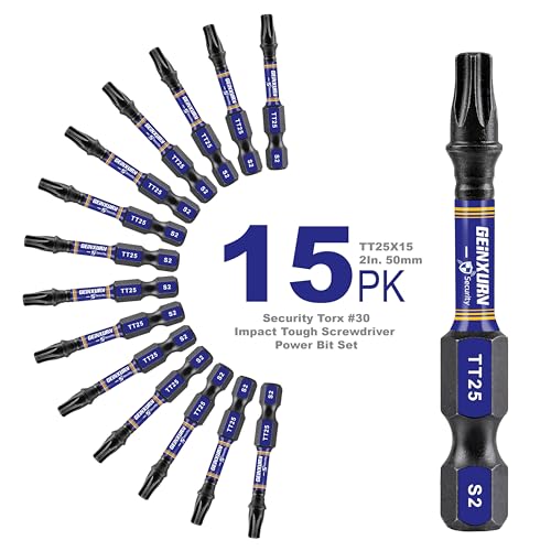 Geinxurn 2 In. Security T25 Impact Magnetic Screwdriver Bit Set, 15 Pieces #25 Torx Head Power Bit Set, S2 Alloy Steel Hollow Star Bit Set - size: 2"-15PCS, style: TT25