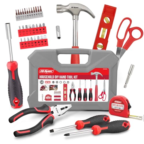 Hi-Spec Household Starter Tool Kit with Compact Carry Toolbox, Red | 38pc, everyday fixes made easier, organized portable storage, beginner-friendly selection, apartment and office tasks, tidy - color: Red