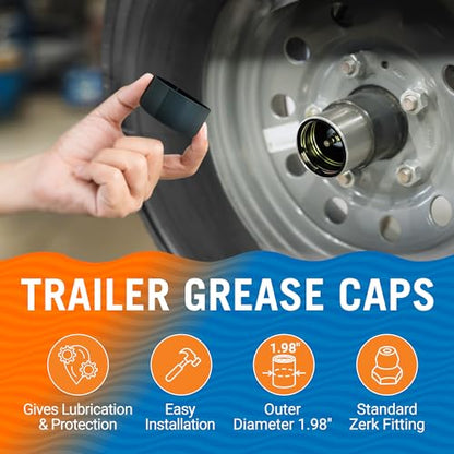 Trailer Hub Grease Cap 1.98 Inch, Spring-Loaded Bearing Protectors for Boat and Utility Trailers, Carbon Steel and Chrome, Zerk Fitting, 2 Pack - Better Boat