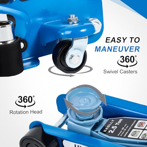 Floor Jack Kit 2.5 Ton (5,500 lbs) | Car Jack - Hydraulic Low Profile Trolley Jack - Tire Tool for SUV and Auto with Lug Wrench Blue - color: Blue