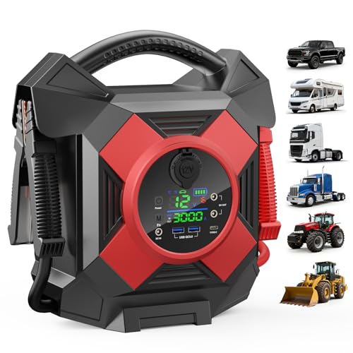 DM1264 Heavy Duty Truck Jump Starter, 30000A Peak 12V Lithium Battery Booster Pack for Semi Trucks,Starts All Gasoline Engines and Diesel Engines up to 50L in 1 Second at -40°F. - color: Red