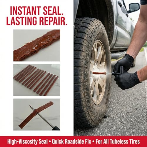 60pcs 4" Brown Tire Repair Strings, Automotive Tool Tire Repair Plugs, Tire Plugs Heavy Duty for Tubeless Tires Car, Bike, ATV - size: 60 PCS
