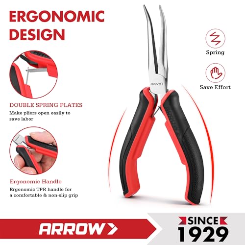 ARROW 2-Piece 6" Needle Nose Pliers Set, Mini Long Nose Pliers & Bent Nose Pliers, Small Needle Nose Pliers for Jewelry Making, Wire Wrapping, Wire Bending Small Object Gripping - style: Straight & Bent Needle Nose Pliers Set