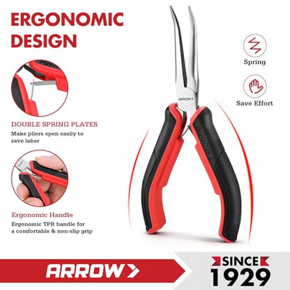 ARROW 2-Piece 6" Needle Nose Pliers Set, Mini Long Nose Pliers & Bent Nose Pliers, Small Needle Nose Pliers for Jewelry Making, Wire Wrapping, Wire Bending Small Object Gripping - style: Straight & Bent Needle Nose Pliers Set